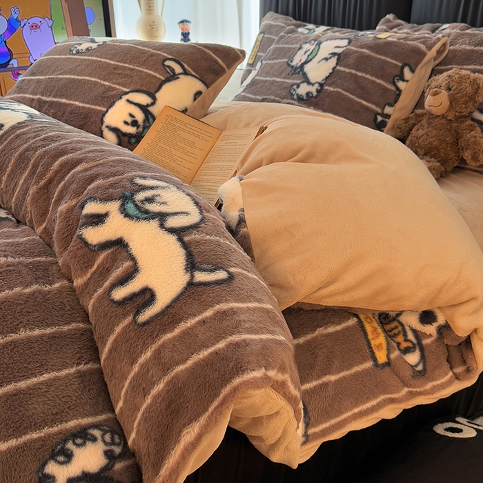 91家纺网 家纺一手货源 找家纺 HL原创 2025新款兔毛绒单品被套单件被套 狗狗线条