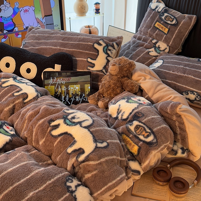 91家纺网 家纺一手货源 找家纺 HL原创 2025新款兔毛绒单品被套单件被套 狗狗线条