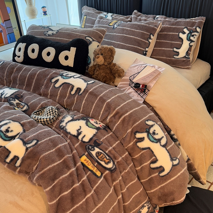 91家纺网 家纺一手货源 找家纺 HL原创 2025新款兔毛绒单品被套单件被套 狗狗线条