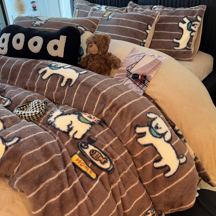 91家纺网 家纺一手货源 找家纺 HL原创 2025新款兔毛绒单品被套单件被套 狗狗线条