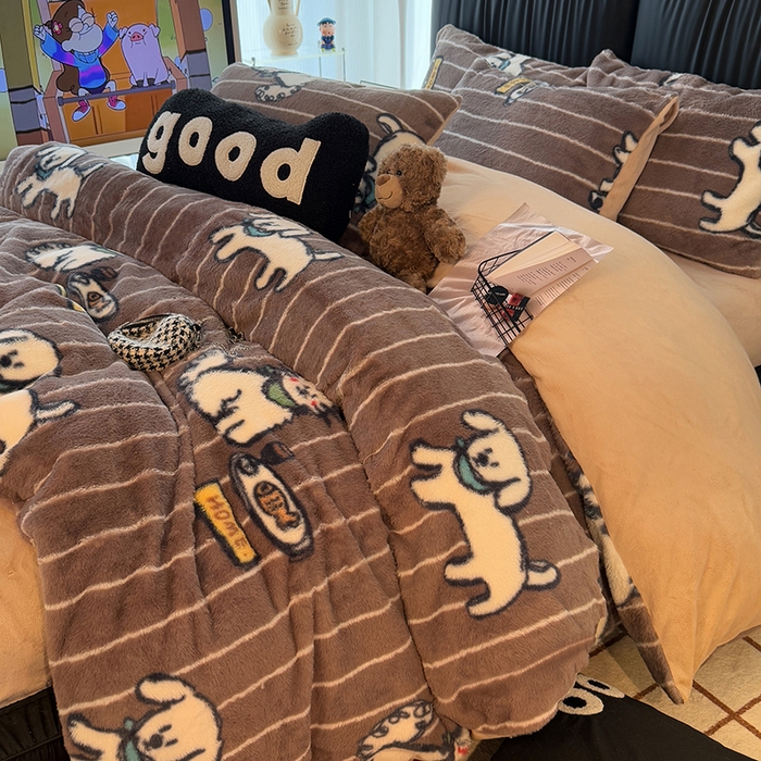 91家纺网 家纺一手货源 找家纺 HL原创 2025新款兔毛绒单品被套单件被套 狗狗线条