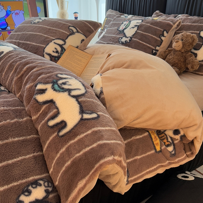 91家纺网 家纺一手货源 找家纺 HL原创 2025新款兔毛绒单品被套单件被套 狗狗线条