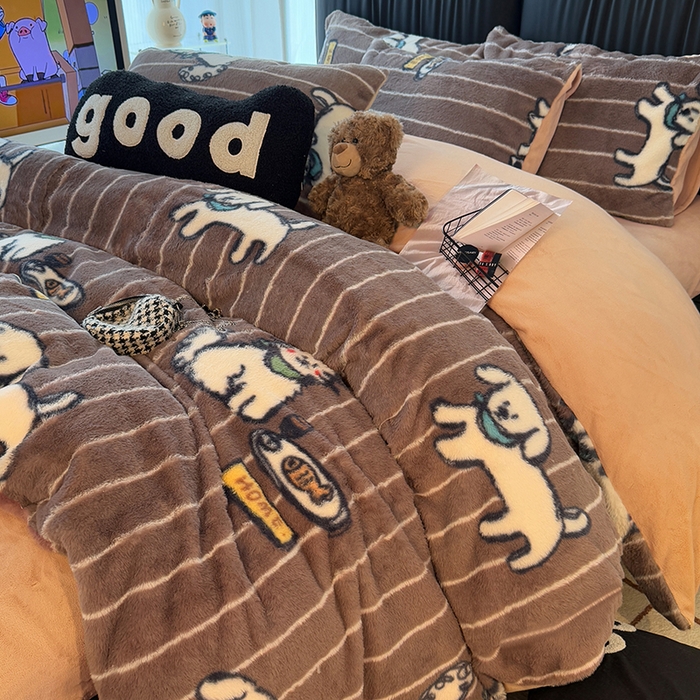 91家纺网 家纺一手货源 找家纺 HL原创 2025新款兔毛绒单品被套单件被套 狗狗线条