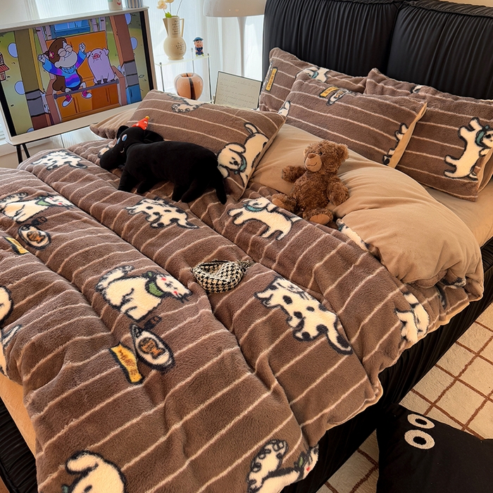 91家纺网 家纺一手货源 找家纺 HL原创 2025新款兔毛绒单品被套单件被套 狗狗线条