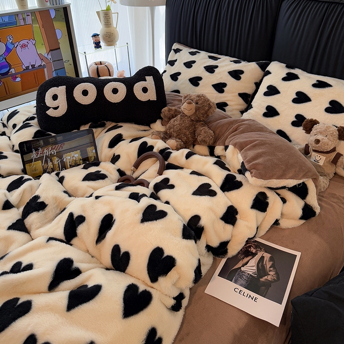 91家纺网 家纺一手货源 找家纺 HL原创 2025新款兔毛绒单品被套单件被套 焦糖爱心