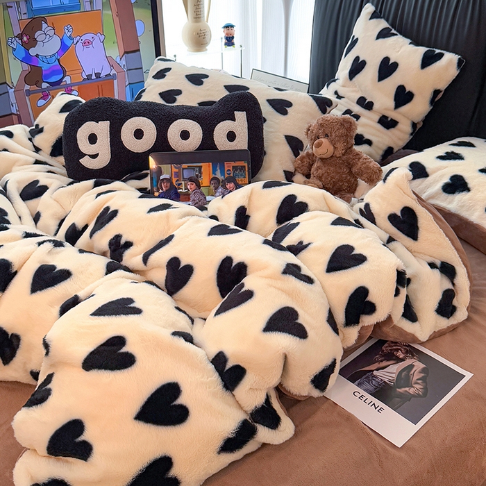 91家纺网 家纺一手货源 找家纺 HL原创 2025新款兔毛绒单品被套单件被套 焦糖爱心