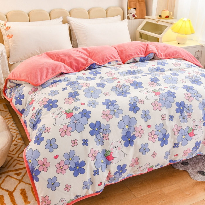 91家纺网 家纺一手货源 找家纺 琪琪阁家纺 2025秋冬新款全棉加牛奶绒单被套棉加绒被套 初恋日记