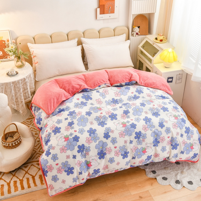 91家纺网 家纺一手货源 找家纺 琪琪阁家纺 2025秋冬新款全棉加牛奶绒单被套棉加绒被套 初恋日记