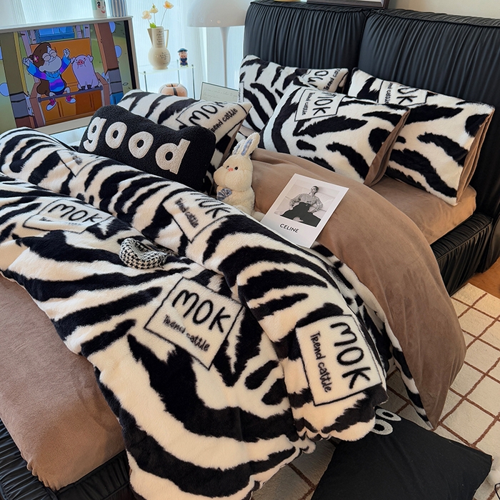 91家纺网 家纺一手货源 找家纺 HL原创 2025新款兔毛绒单品被套单件被套 时尚斑马