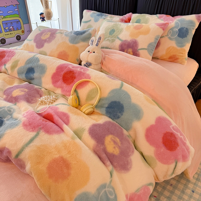 91家纺网 家纺一手货源 找家纺 HL原创 2025新款兔毛绒单品被套单件被套 五彩缤纷