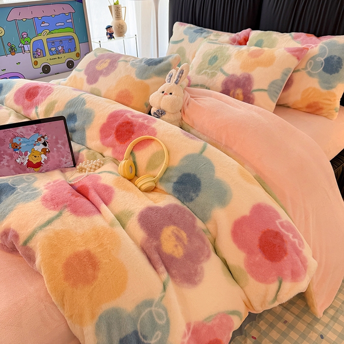 91家纺网 家纺一手货源 找家纺 HL原创 2025新款兔毛绒单品被套单件被套 五彩缤纷