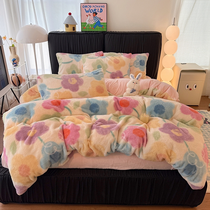 91家纺网 家纺一手货源 找家纺 HL原创 2025新款兔毛绒单品被套单件被套 五彩缤纷