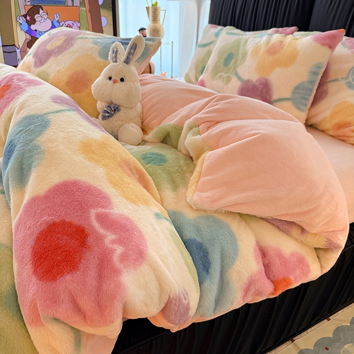 91家纺网 家纺一手货源 找家纺 HL原创 2025新款兔毛绒单品被套单件被套 五彩缤纷