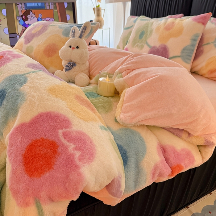 91家纺网 家纺一手货源 找家纺 HL原创 2025新款兔毛绒单品被套单件被套 五彩缤纷