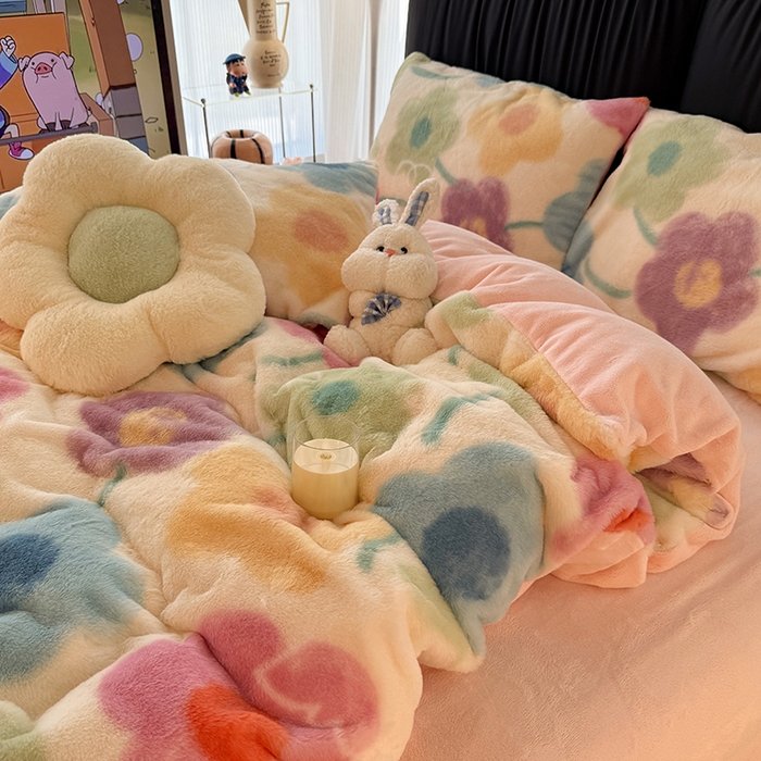 91家纺网 家纺一手货源 找家纺 HL原创 2025新款兔毛绒单品被套单件被套 五彩缤纷