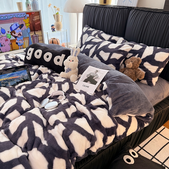 HL原创 2025新款兔毛绒单品被套单件被套 自由-黑