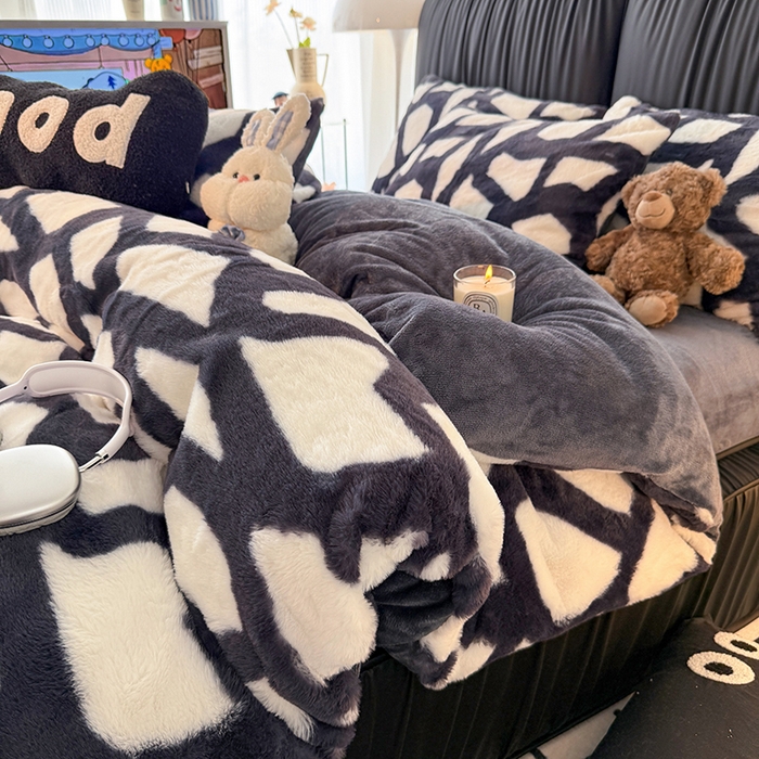 91家纺网 家纺一手货源 找家纺 HL原创 2025新款兔毛绒单品被套单件被套 自由-黑