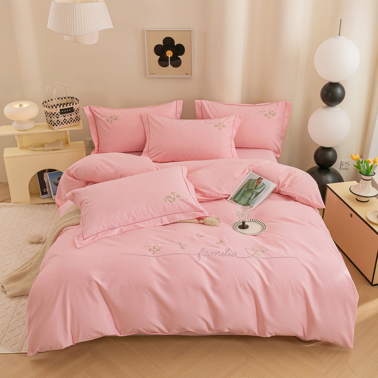 91家纺网 家纺一手货源 找家纺 （总）绒博士 2025新款全棉磨毛绣花四件套--依恋系列