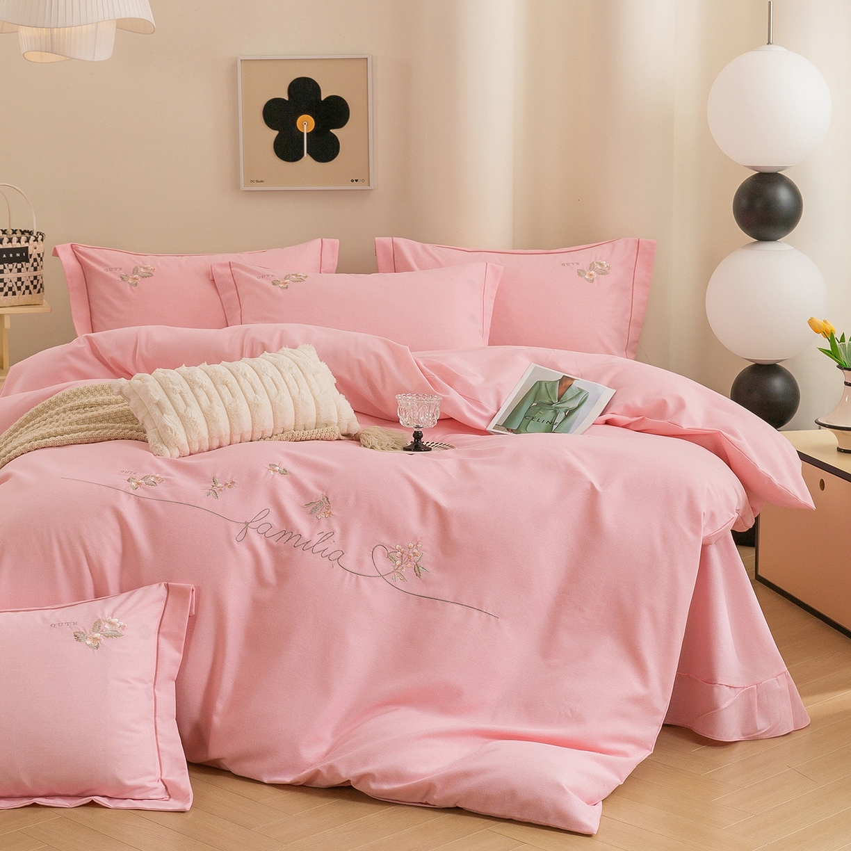 91家纺网 家纺一手货源 找家纺 （总）绒博士 2025新款全棉磨毛绣花四件套--依恋系列