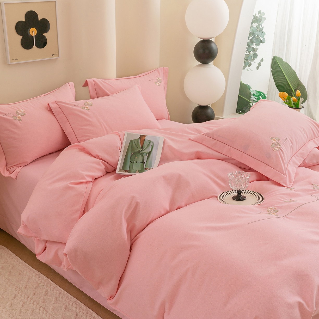 91家纺网 家纺一手货源 找家纺 （总）绒博士 2025新款全棉磨毛绣花四件套--依恋系列