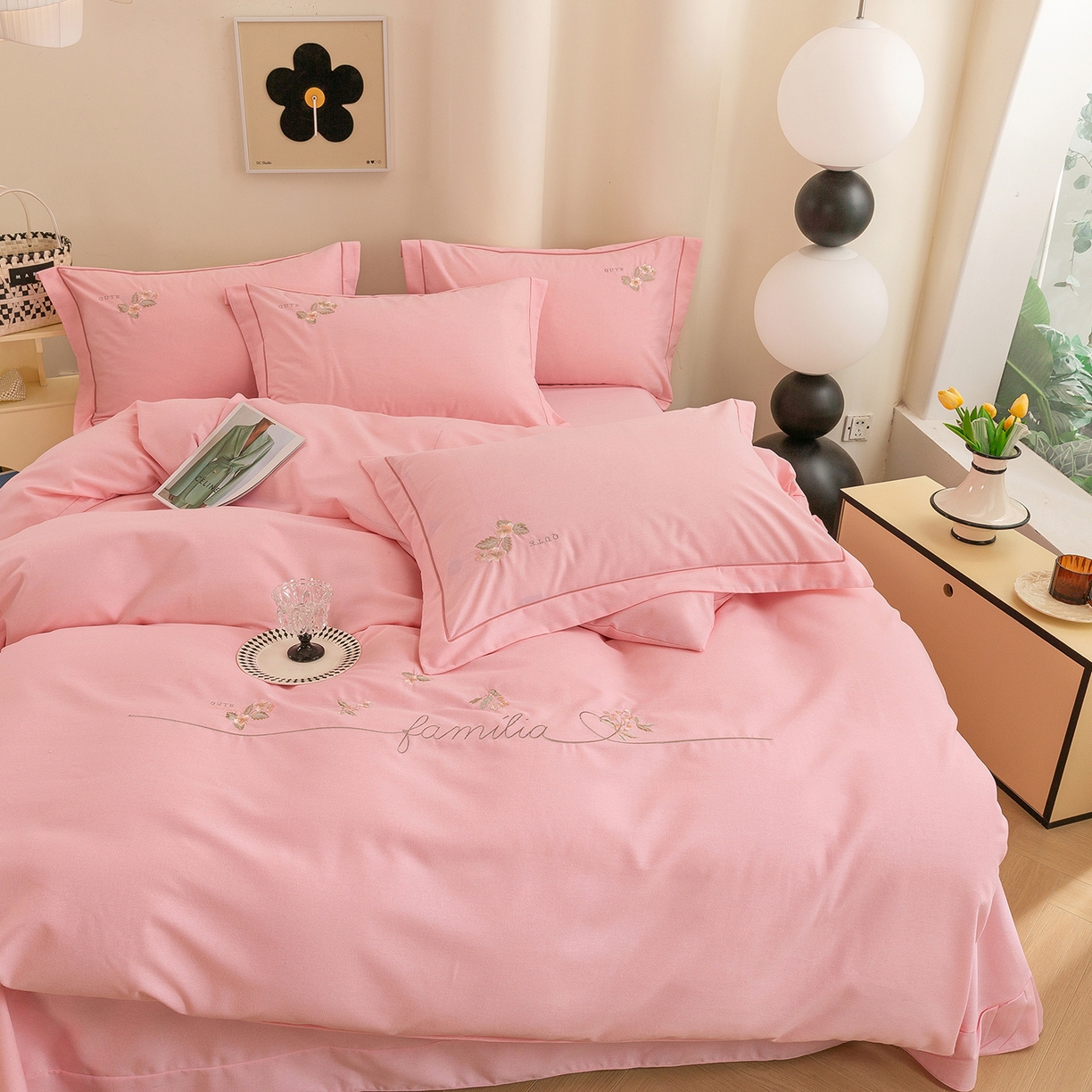 91家纺网 家纺一手货源 找家纺 （总）绒博士 2025新款全棉磨毛绣花四件套--依恋系列