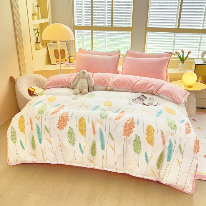 91家纺网 家纺一手货源 找家纺 琪琪阁家纺 2025秋冬新款全棉加牛奶绒单被套棉加绒被套 麦穗飘香