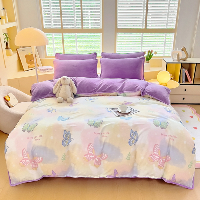 琪琪阁家纺 2025秋冬新款全棉加牛奶绒单被套棉加绒被套 梦蝶