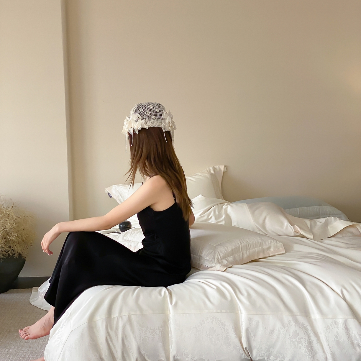 91家纺网 家纺一手货源 找家纺 MIU缪家居 2025新款100支全棉四件套-露西娅【控价388】 露西娅-白玉