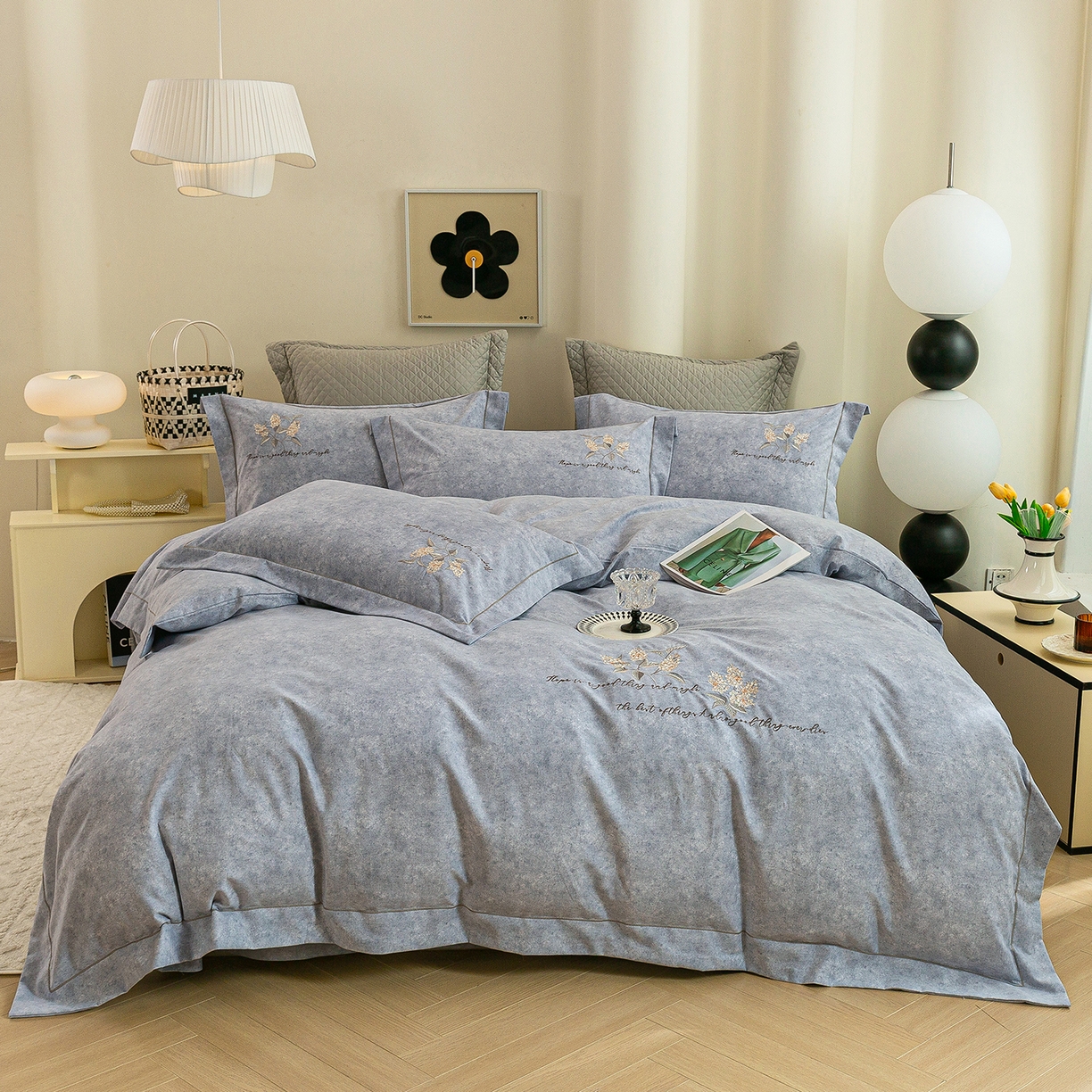 91家纺网 家纺一手货源 找家纺 （总）绒博士 2025新款全棉磨毛绣花宽边款四件套--繁花似锦系列