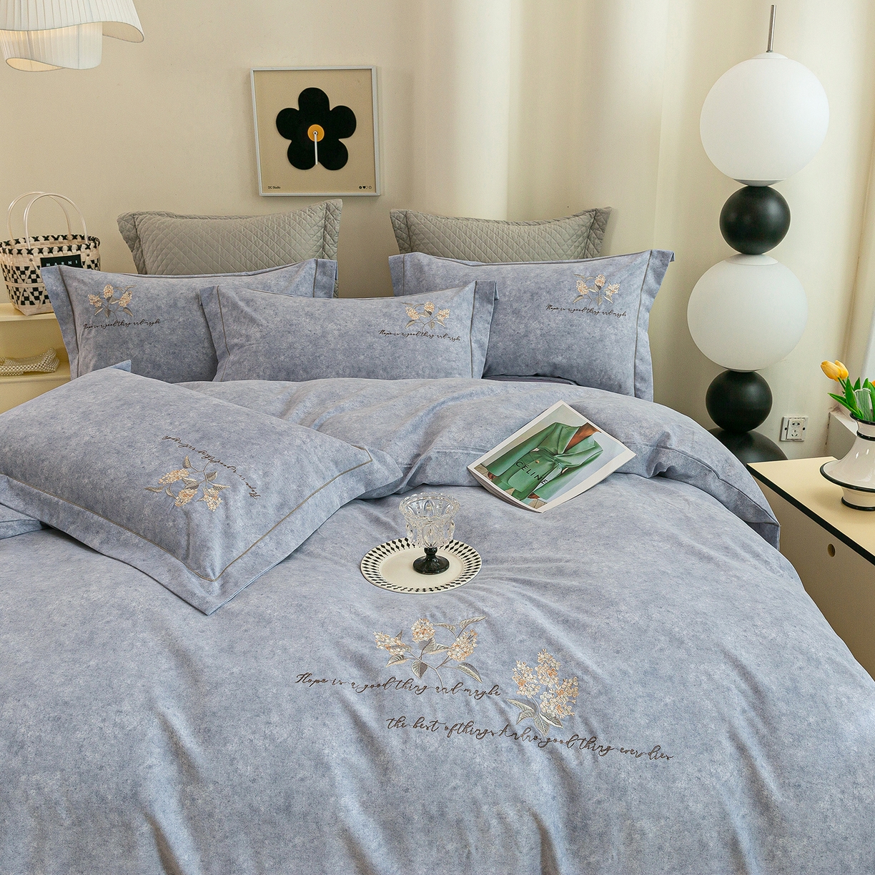 91家纺网 家纺一手货源 找家纺 （总）绒博士 2025新款全棉磨毛绣花宽边款四件套--繁花似锦系列