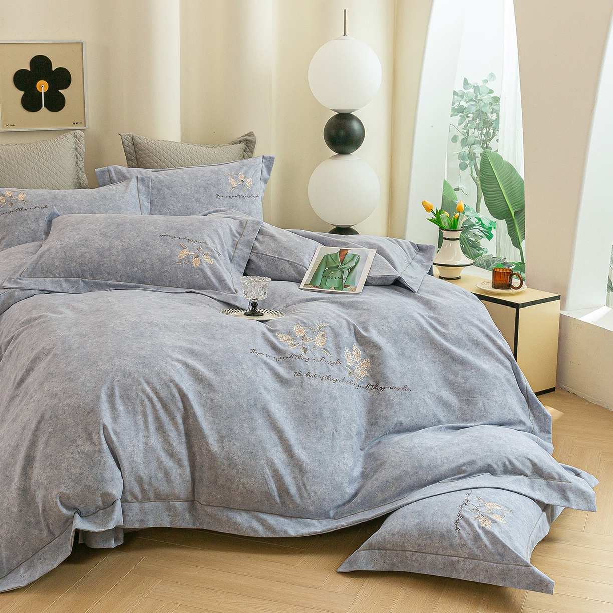 91家纺网 家纺一手货源 找家纺 （总）绒博士 2025新款全棉磨毛绣花宽边款四件套--繁花似锦系列