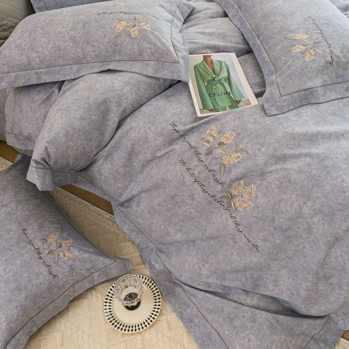 91家纺网 家纺一手货源 找家纺 （总）绒博士 2025新款全棉磨毛绣花宽边款四件套--繁花似锦系列