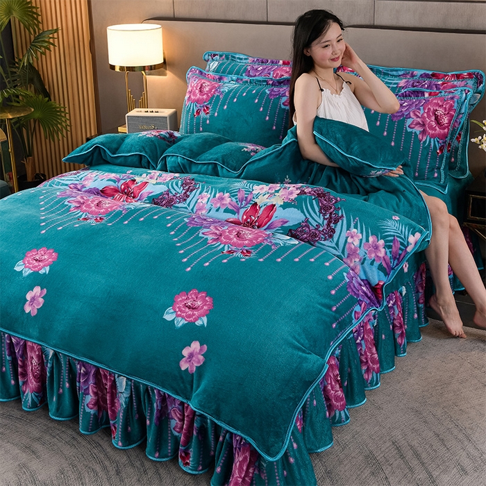 绒品 2025新款高克重牛奶绒金貂绒四件套 繁花一梦