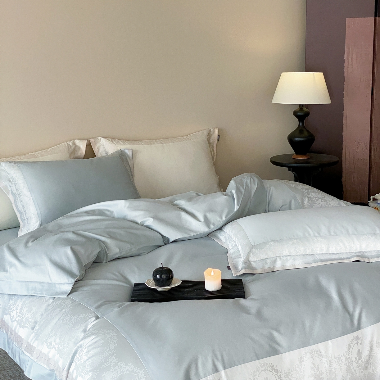 91家纺网 家纺一手货源 找家纺 MIU缪家居 2025新款100支全棉四件套-露西娅【控价388】 露西娅-雾蓝