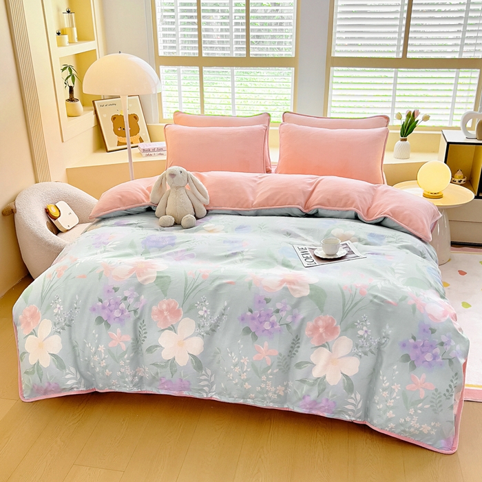 91家纺网 家纺一手货源 找家纺 琪琪阁家纺 2025秋冬新款全棉加牛奶绒单被套棉加绒被套 清风烟雨