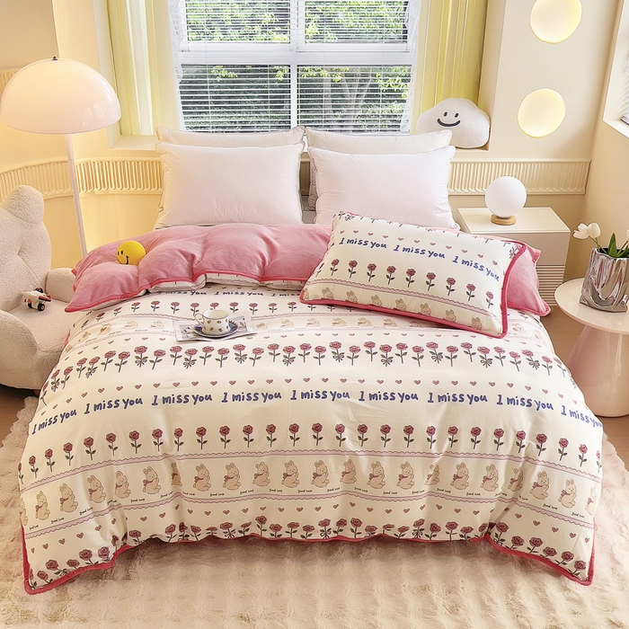 琪琪阁家纺 2025秋冬新款全棉加牛奶绒单被套棉加绒被套 情缘