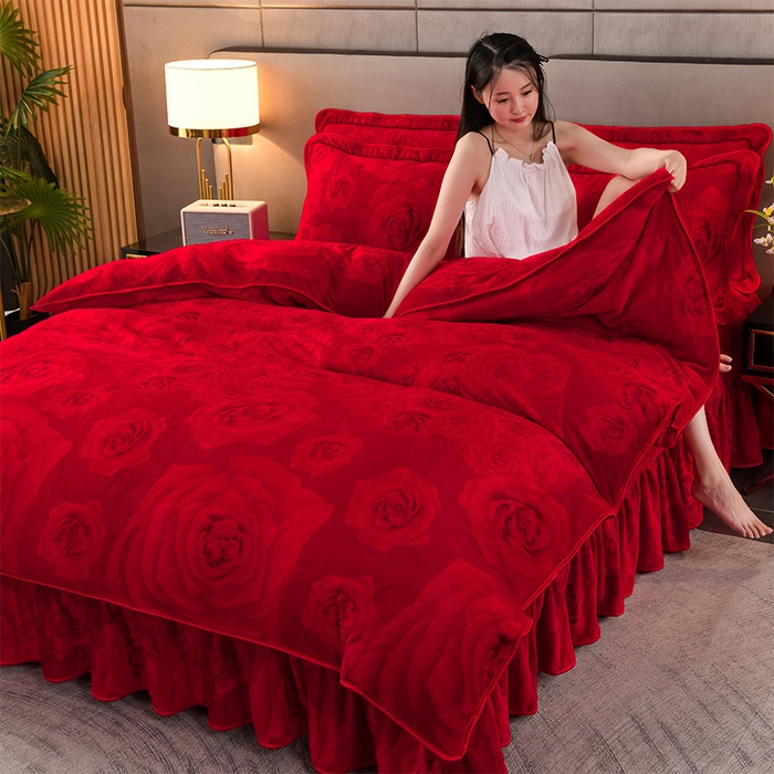 绒品 2025新款高克重牛奶绒金貂绒四件套 玫瑰恋人