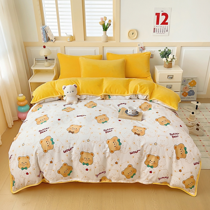 琪琪阁家纺 2025秋冬新款全棉加牛奶绒单被套棉加绒被套 瑞迪熊