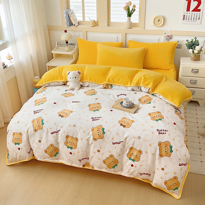 91家纺网 家纺一手货源 找家纺 琪琪阁家纺 2025秋冬新款全棉加牛奶绒单被套棉加绒被套 瑞迪熊