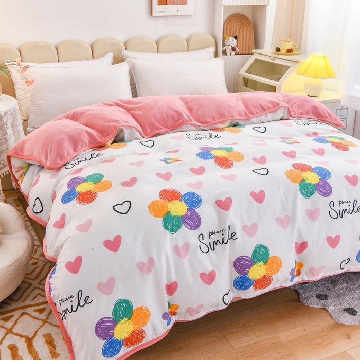 91家纺网 家纺一手货源 找家纺 琪琪阁家纺 2025秋冬新款全棉加牛奶绒单被套棉加绒被套 手绘浪漫