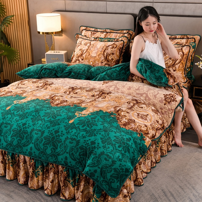 绒品 2025新款高克重牛奶绒金貂绒四件套 雍容华贵