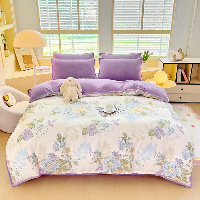 琪琪阁家纺 2025秋冬新款全棉加牛奶绒单被套棉加绒被套 水墨嫣然