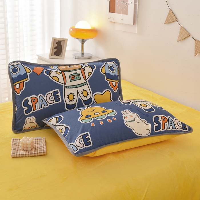 91家纺网 家纺一手货源 找家纺 琪琪阁家纺 2025秋冬新款全棉加牛奶绒单被套棉加绒被套 太空熊