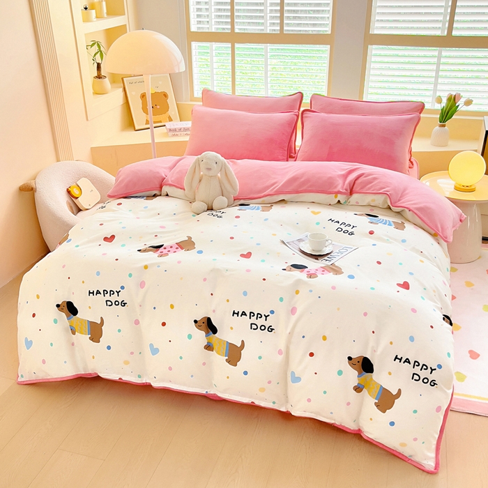 91家纺网 家纺一手货源 找家纺 琪琪阁家纺 2025秋冬新款全棉加牛奶绒单被套棉加绒被套 汪星人