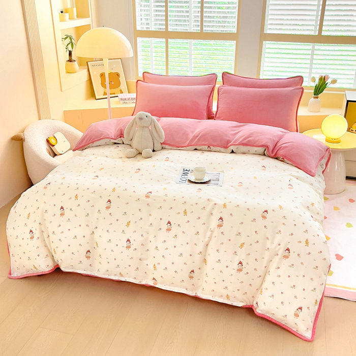 91家纺网 家纺一手货源 找家纺 琪琪阁家纺 2025秋冬新款全棉加牛奶绒单被套棉加绒被套 小幸运