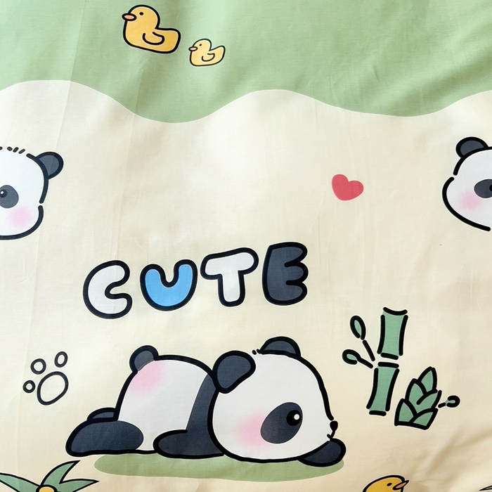 91家纺网 家纺一手货源 找家纺 琪琪阁家纺 2025秋冬新款全棉加牛奶绒单被套棉加绒被套 熊猫戏水