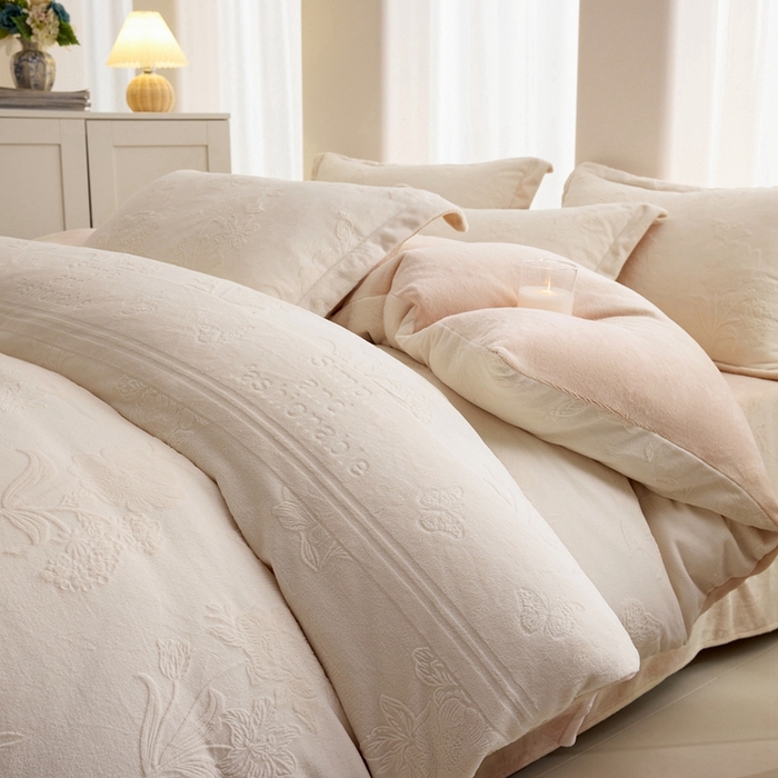 91家纺网 家纺一手货源 找家纺 （总）亿梵 2025秋冬新款A类全消光牛奶绒立体5D雕花绒四件套