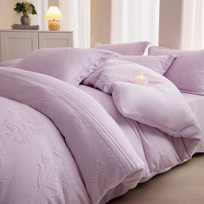 91家纺网 家纺一手货源 找家纺 （总）亿梵 2025秋冬新款A类全消光牛奶绒立体5D雕花绒四件套