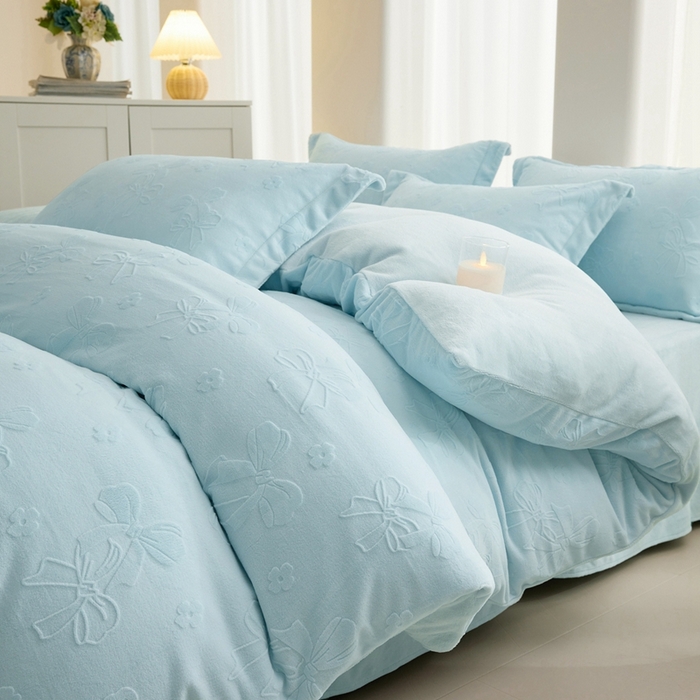 91家纺网 家纺一手货源 找家纺 （总）亿梵 2025秋冬新款A类全消光牛奶绒立体5D雕花绒四件套