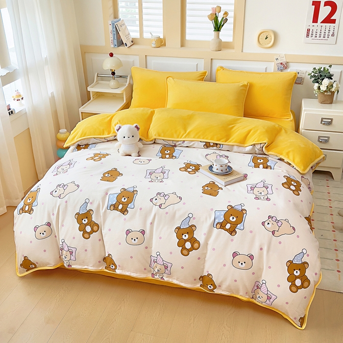 91家纺网 家纺一手货源 找家纺 琪琪阁家纺 2025秋冬新款全棉加牛奶绒单被套棉加绒被套 枕边语